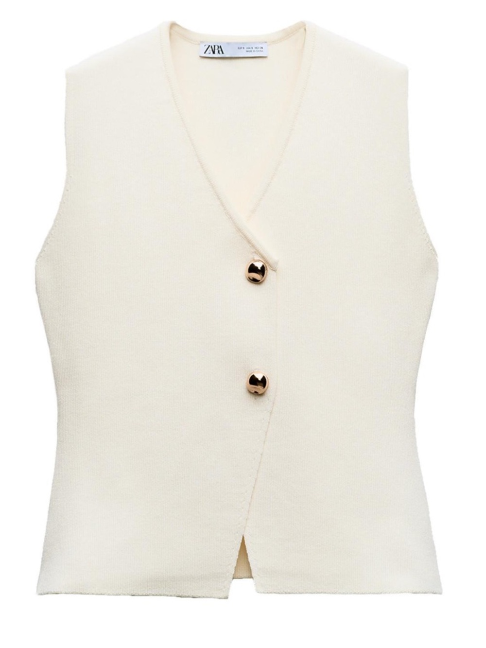 Zara Cream Knit Buttoned V-Neck Vest